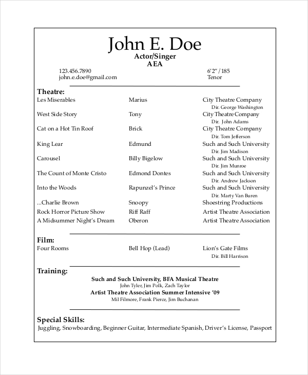 Professional Actor Resume Template from www.actingstudiochicago.com