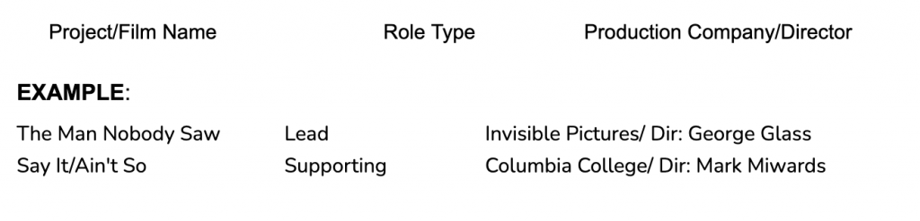 Film credits acting resume example